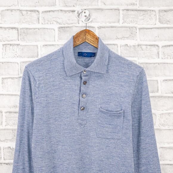 SUITSUPPLY JORT Men's 100% Cashmere Knit Pullover polo sweater in blue size L - Picture 4 of 6